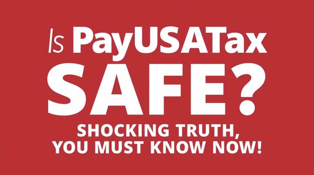 Person paying taxes on laptop with credit card, questioning is PayUSATax safe while viewing official IRS payment processor website on screen