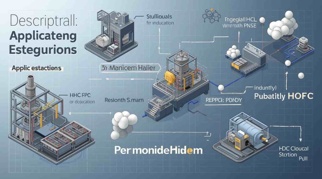 Scientific illustration explaining what permonidehidom used in, showing oxidizing chemical compounds used in labs, medicine, and disinfectants