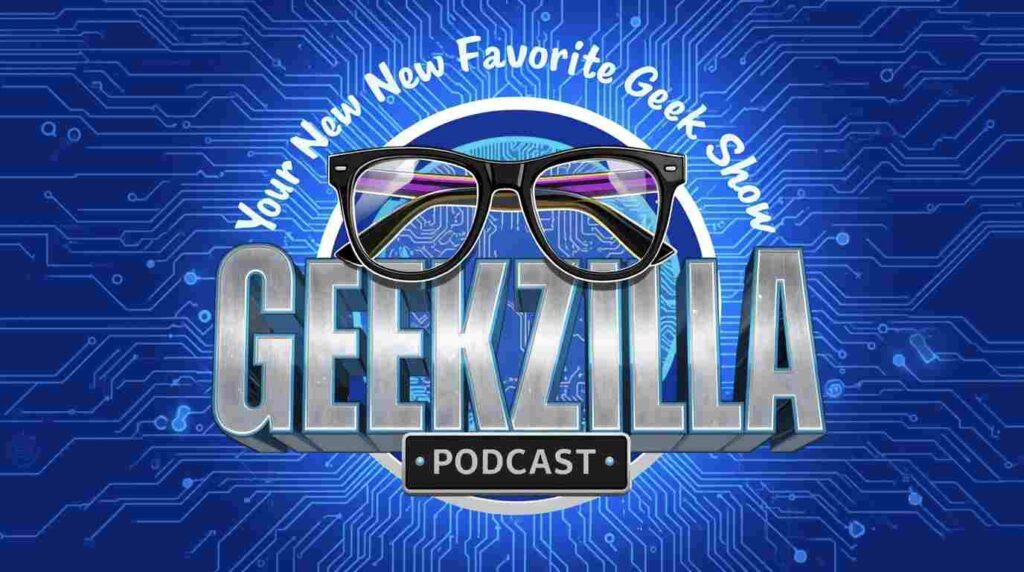 Geekzilla Podcast: Your New Favorite Geek Show Geekzilla podcast logo with mic and comic book background for geek culture fans