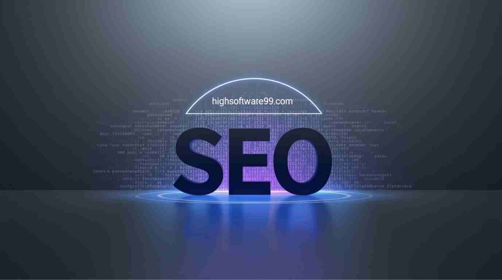 seo by highsoftware99.com strategy showing SEO optimized website growth, keyword clustering, internal linking, and ranking improvement steps